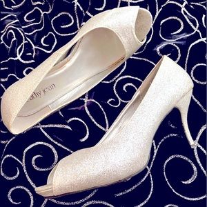 sparkle glittery open toe pumps high heel shoes size 10 prom dressy